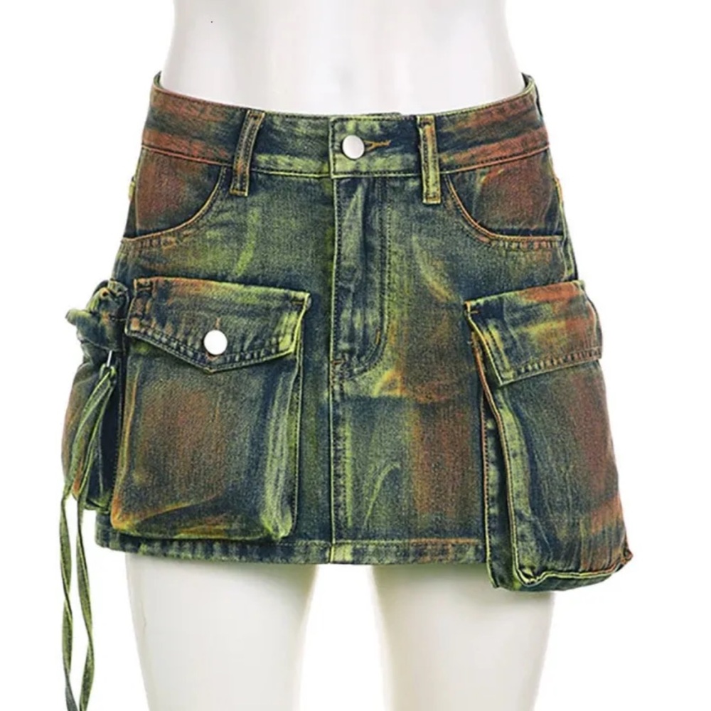NEW Spoonjeans Womens Denim Skirt Tie-dye Green multiple sizes